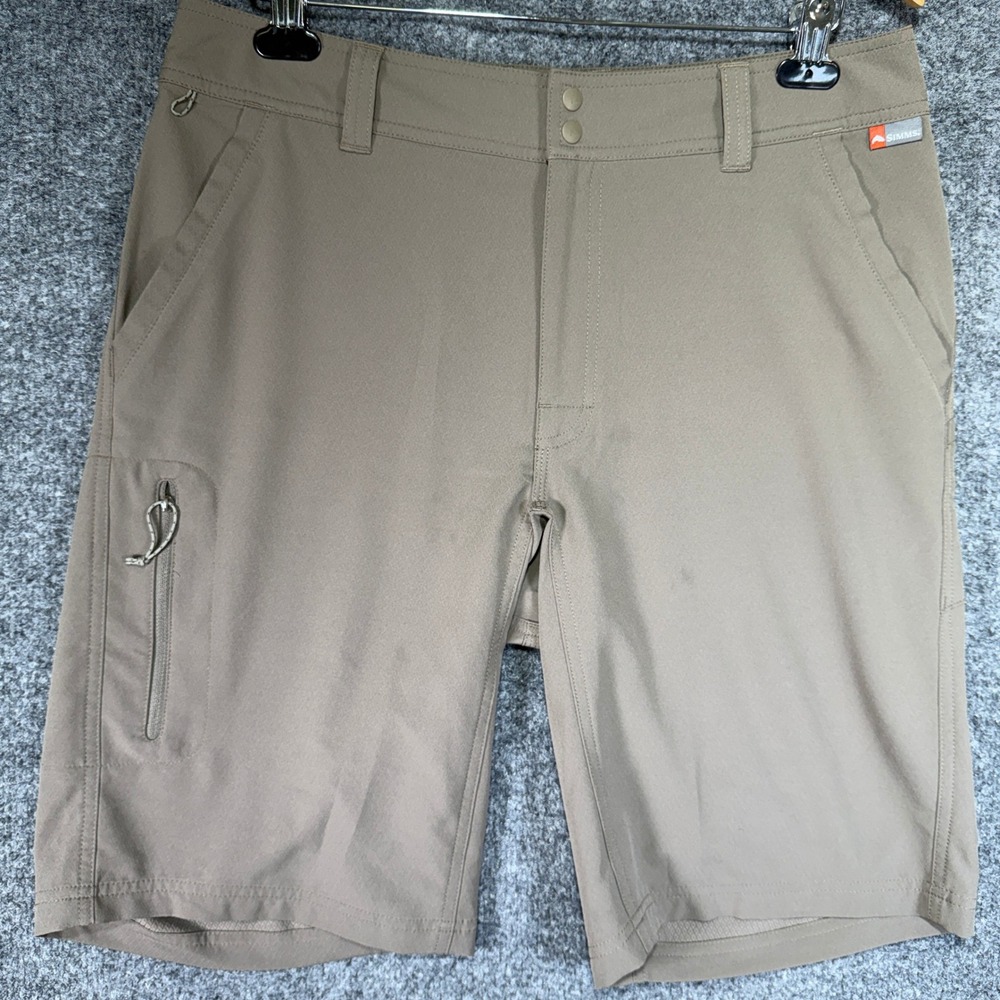 Simms Fishing Shorts Mens 32 Khaki Quick Dry Technical Outdoor Cargo Pocket